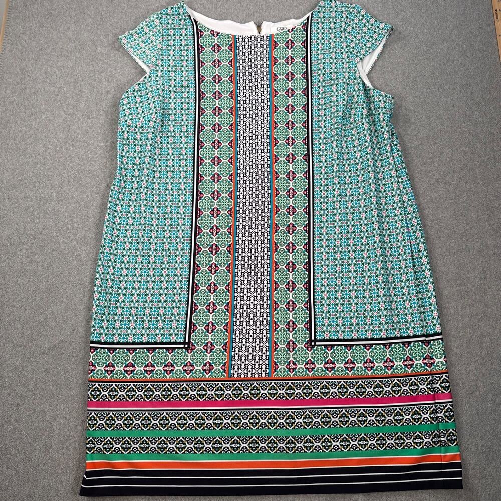 Cato Cap Sleeve Dress Women's 22/24W Multicolor Shift Round Neck Gold Zipper